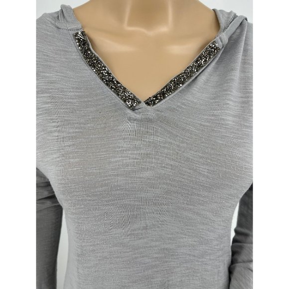 Juicy Couture hoodie top small hi lo gray bling white contrast - Picture 2 of 10